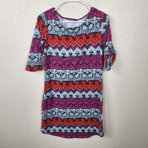 Soybu Red Pink and White Ornate Print Casual Dress Medium (2720)